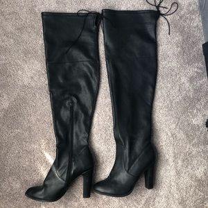 Leather Thigh High Heel Boots